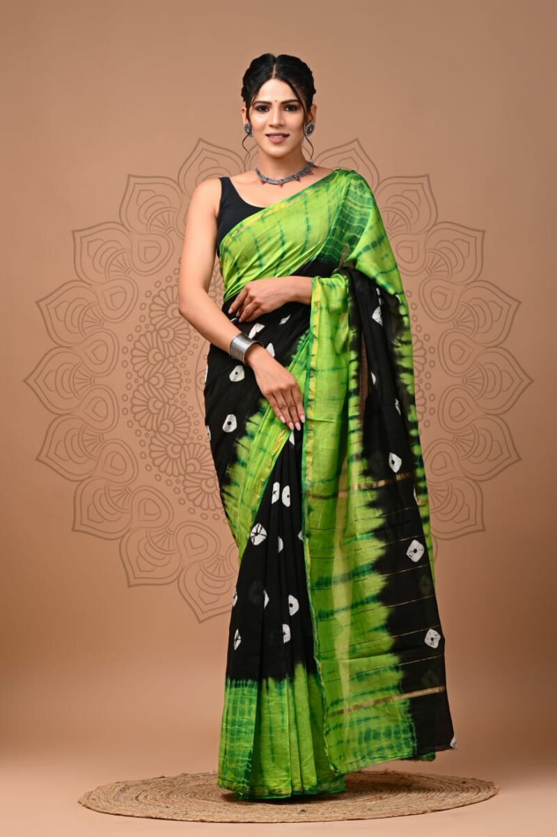 Hand block print chandri saree SD02  CAD $80   USD $55 - Image 2