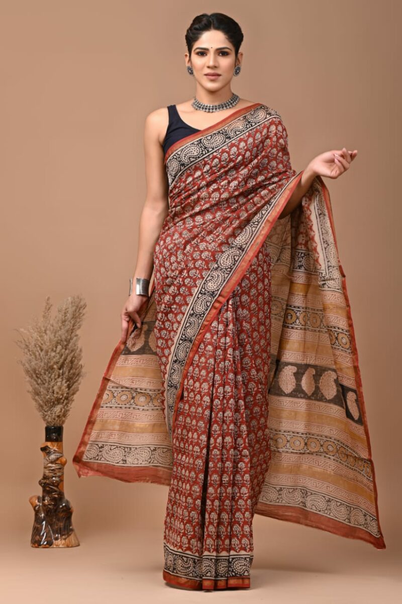 Hand block print chanderi saree SD07  CAD $80   USD $55 - Image 2