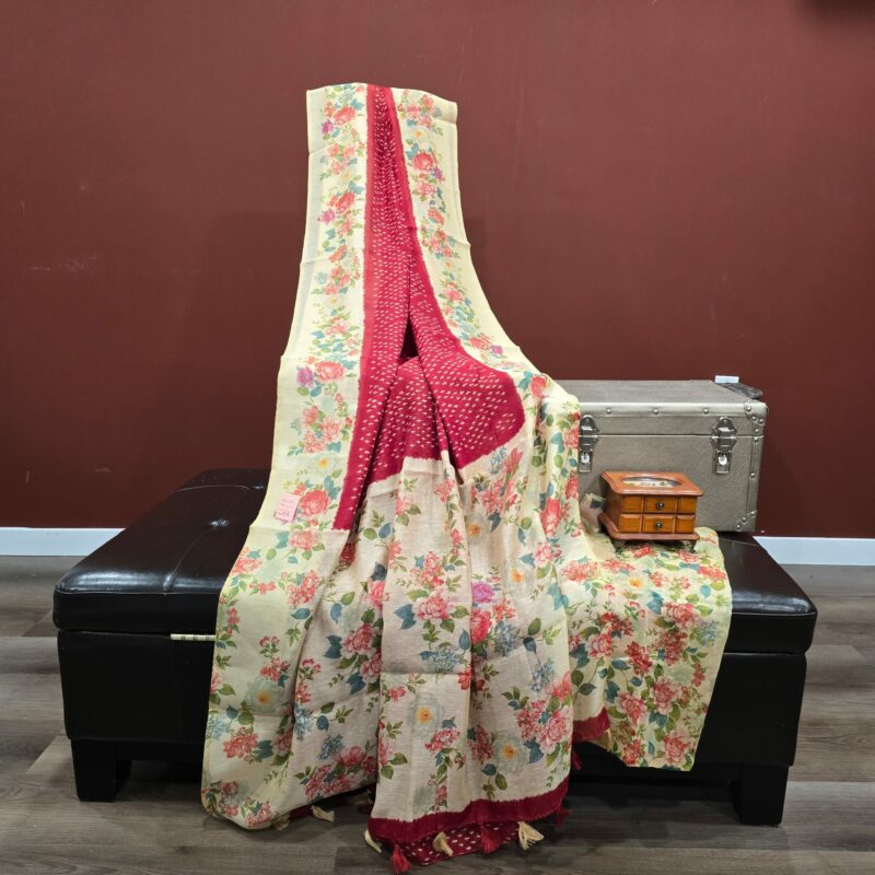 Soft  mixed Cotton printed Saree RR01 - Image 5