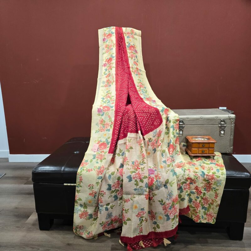 Soft  mixed Cotton printed Saree RR01 - Image 4