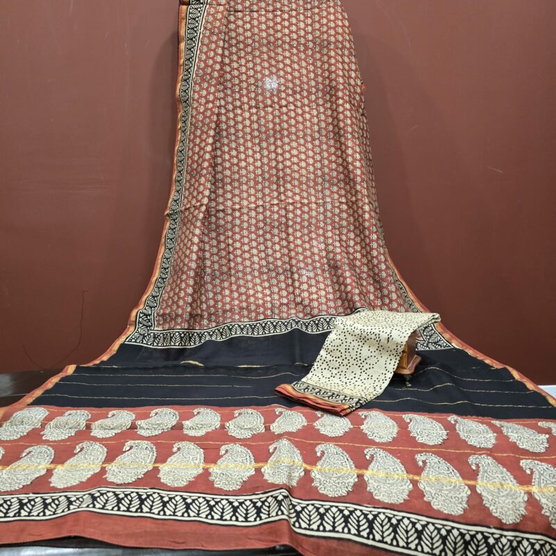 Hand block print chanderi saree SD07  CAD $80   USD $55 - Image 4