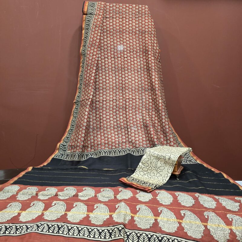 Hand block print chanderi saree SD07  CAD $80   USD $55 - Image 3