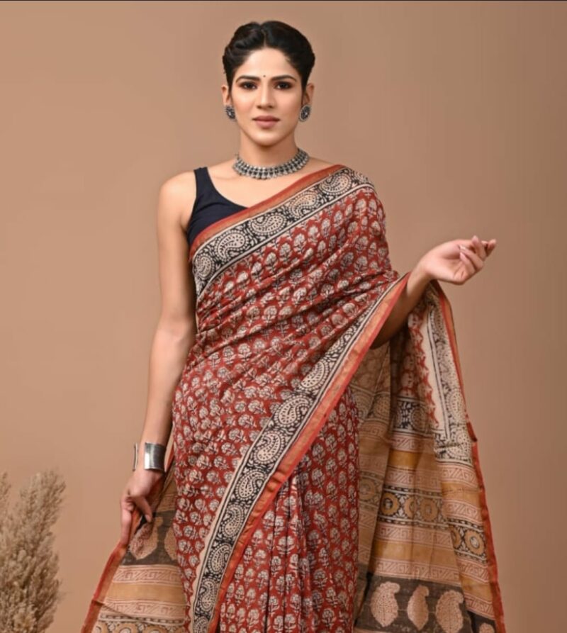 Hand block print chanderi saree SD07  CAD $80   USD $55