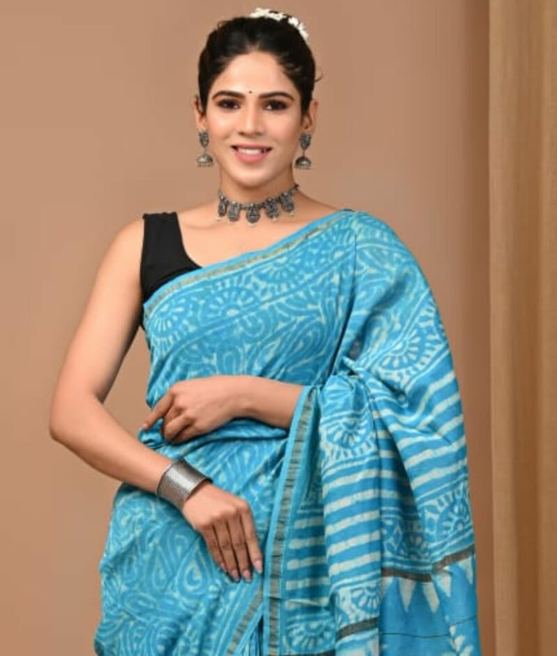 Hand block print chandri saree SD01 CAD $80   USD $55